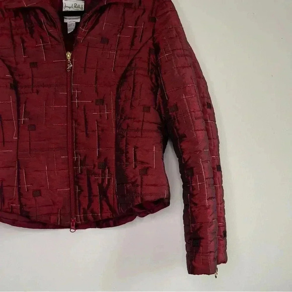 Joseph Ribkoff Vintage  Cropped Burgundy Long sleeve Quilted Puffer Jacket - Picture 4 of 7